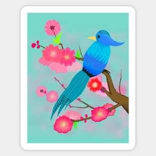 Peach Blossoms Paradise in Blue Background Sticker